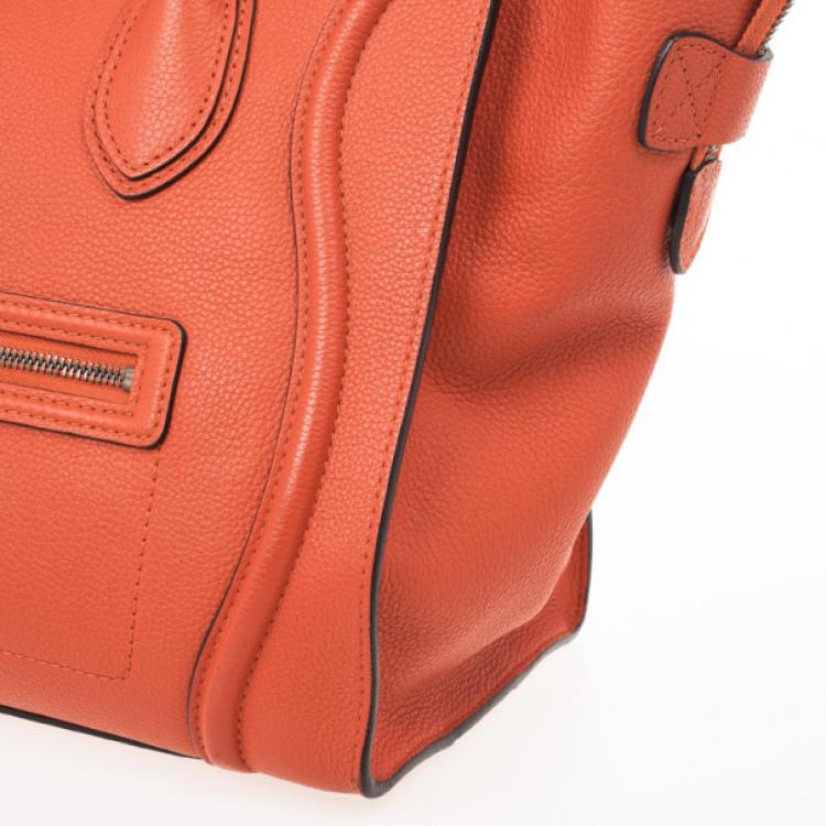 Pre Owned Celine Lipstick Red Buffalo Leather Mini Luggage Tote