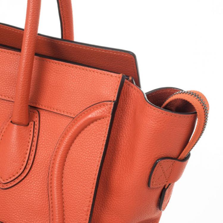 Pre Owned Celine Lipstick Red Buffalo Leather Mini Luggage Tote