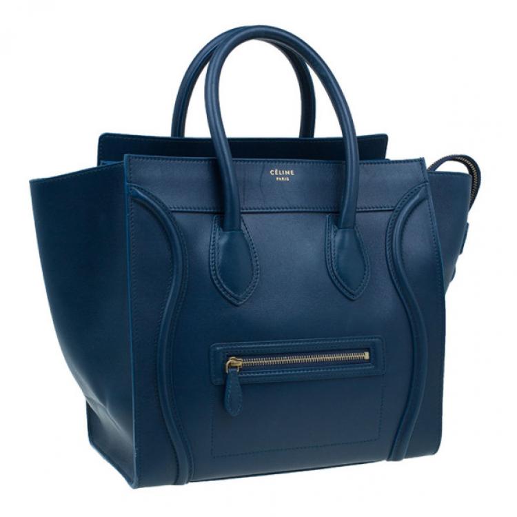 Pre Owned Celine Navy Blue Leather Mini Luggage Tote