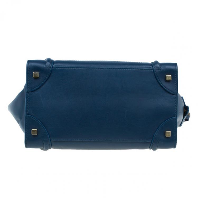 Pre Owned Celine Navy Blue Leather Mini Luggage Tote