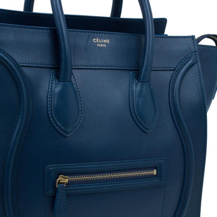 Pre Owned Celine Navy Blue Leather Mini Luggage Tote