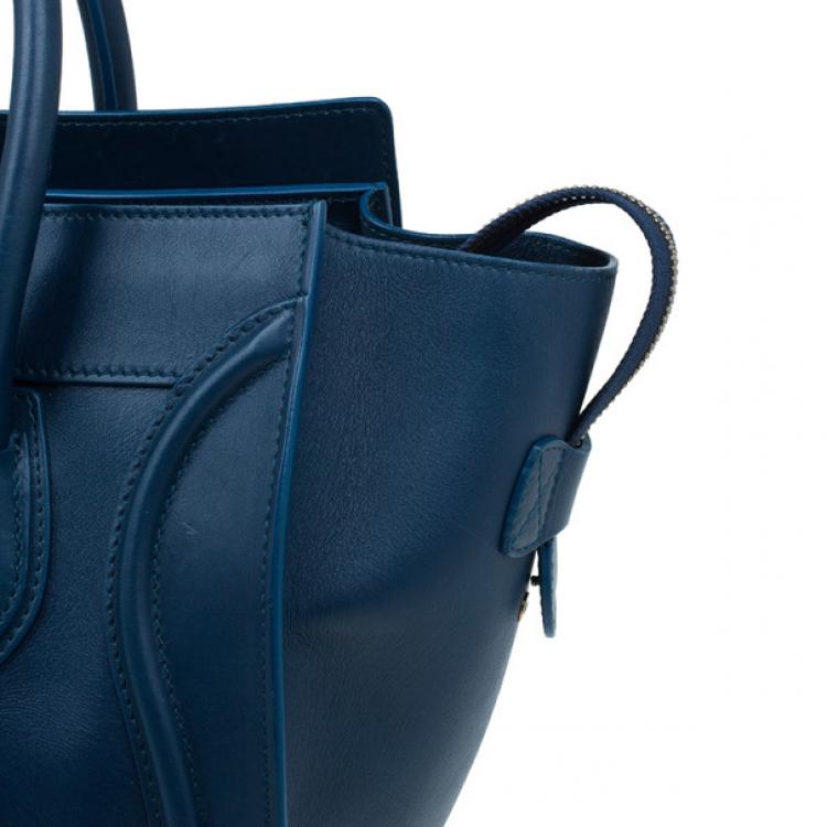 Pre Owned Celine Navy Blue Leather Mini Luggage Tote