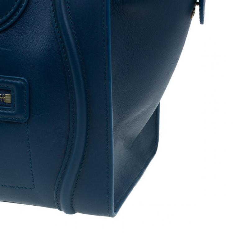 Pre Owned Celine Navy Blue Leather Mini Luggage Tote
