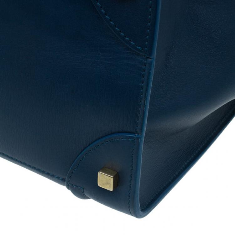 Pre Owned Celine Navy Blue Leather Mini Luggage Tote