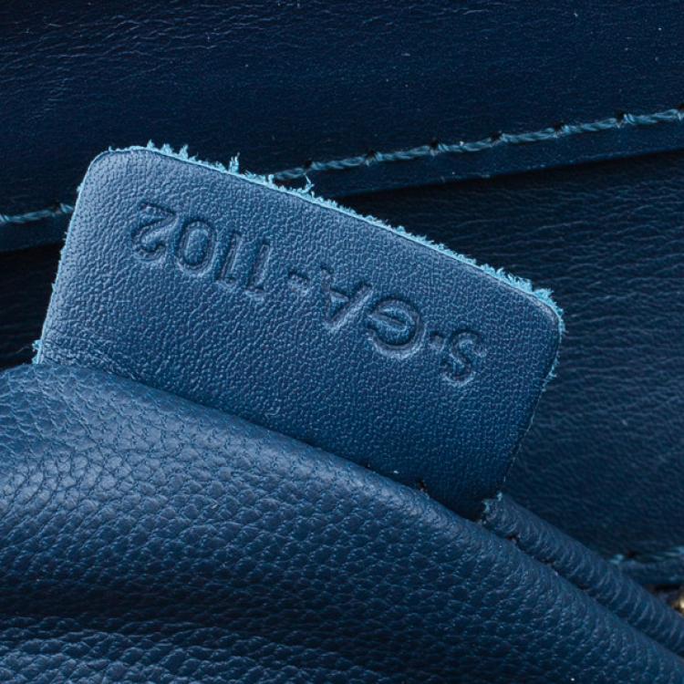 Pre Owned Celine Navy Blue Leather Mini Luggage Tote