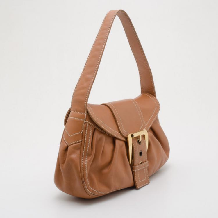 Pre Owned Celine Tan Leather Shoulder Bag