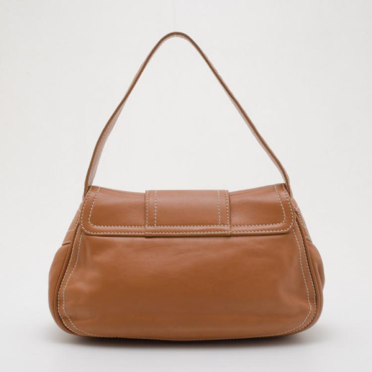 Pre Owned Celine Tan Leather Shoulder Bag