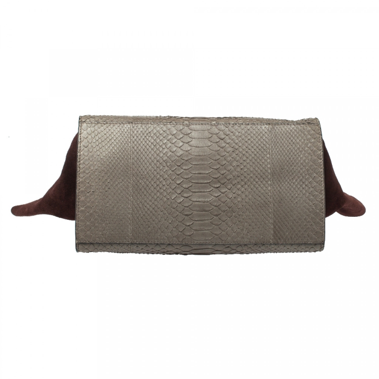 Pre Owned Celine Grey/Maroon Python and Suede Medium Trapeze Bag