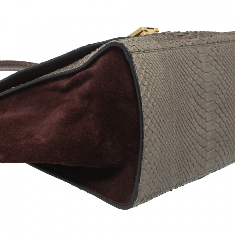 Pre Owned Celine Grey/Maroon Python and Suede Medium Trapeze Bag