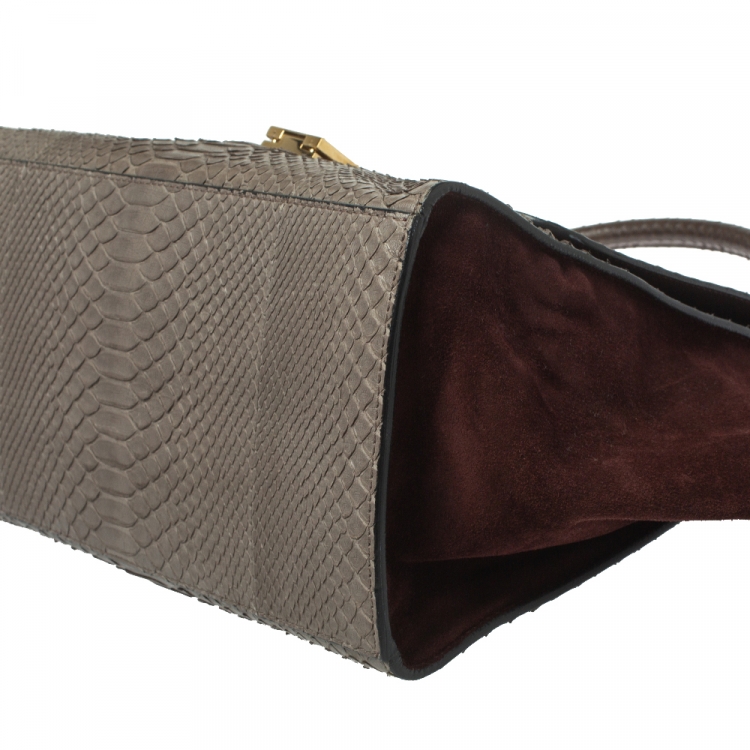 Pre Owned Celine Grey/Maroon Python and Suede Medium Trapeze Bag