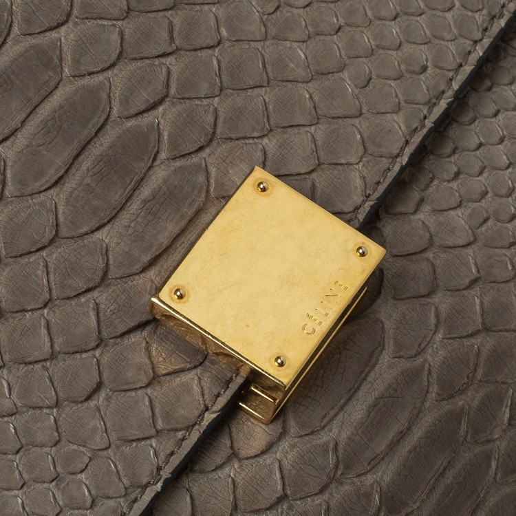 Pre Owned Celine Grey/Maroon Python and Suede Medium Trapeze Bag