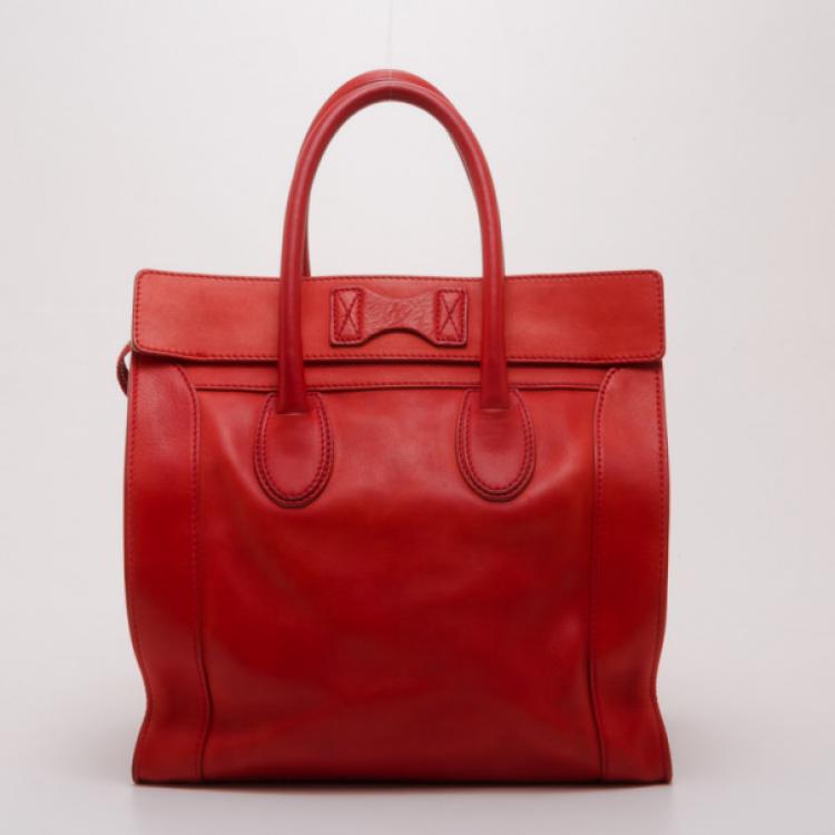 Pre Owned Celine Vermillion Red Buffalo Leather Mini Luggage Tote