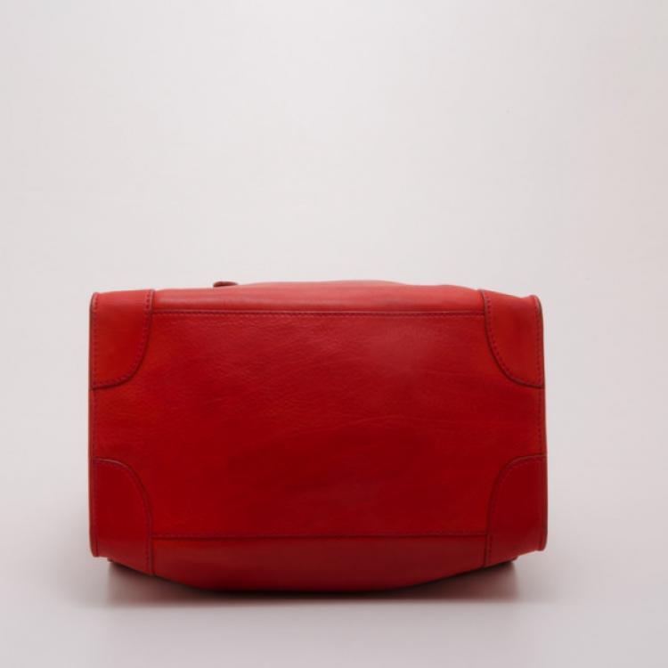 Pre Owned Celine Vermillion Red Buffalo Leather Mini Luggage Tote
