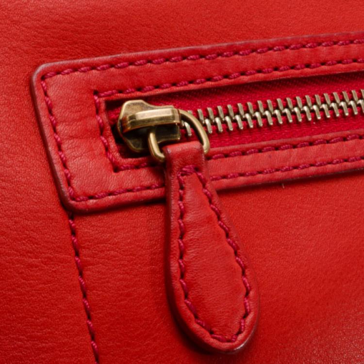 Pre Owned Celine Vermillion Red Buffalo Leather Mini Luggage Tote
