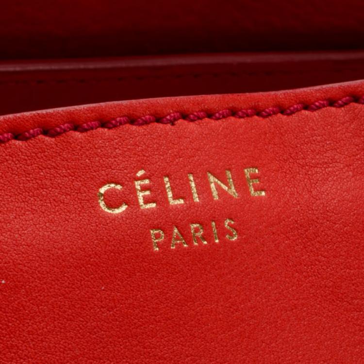 Pre Owned Celine Vermillion Red Buffalo Leather Mini Luggage Tote