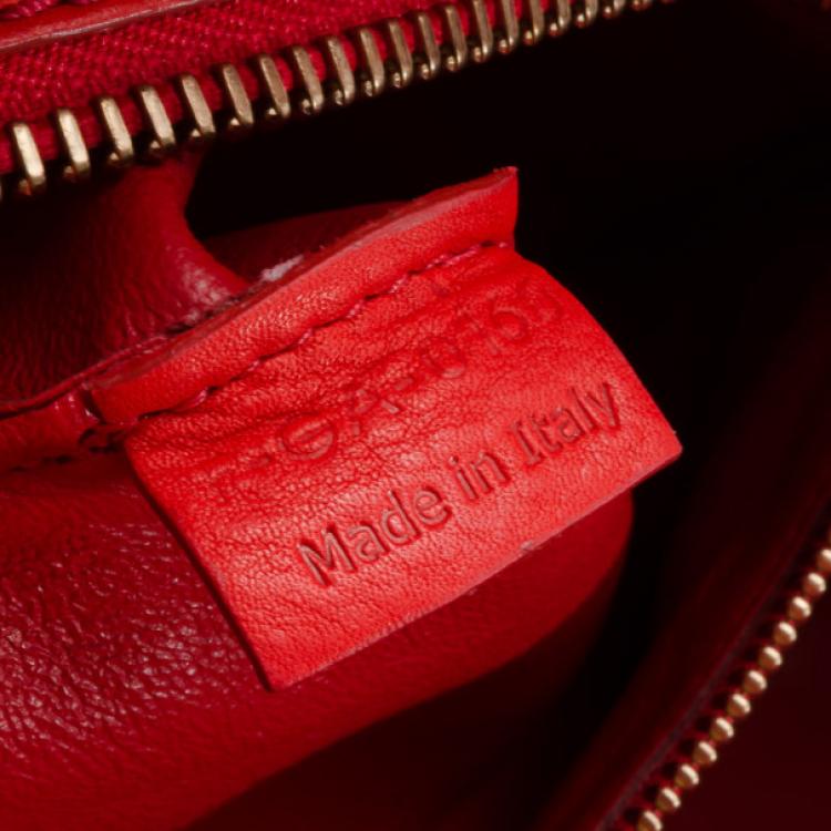 Pre Owned Celine Vermillion Red Buffalo Leather Mini Luggage Tote