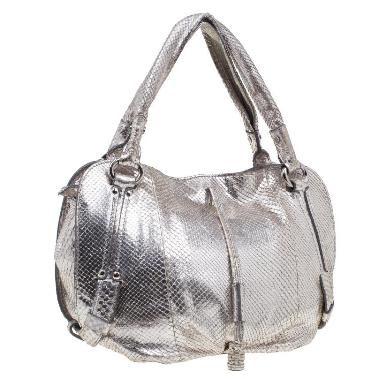 Pre Owned Celine Metallic Silver Leather Medium Bittersweet Hobo
