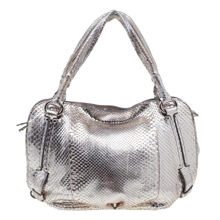 Pre Owned Celine Metallic Silver Leather Medium Bittersweet Hobo