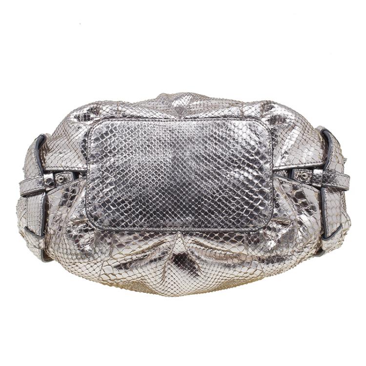 Pre Owned Celine Metallic Silver Leather Medium Bittersweet Hobo