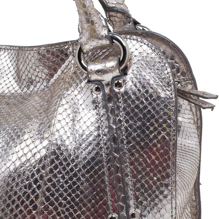 Pre Owned Celine Metallic Silver Leather Medium Bittersweet Hobo