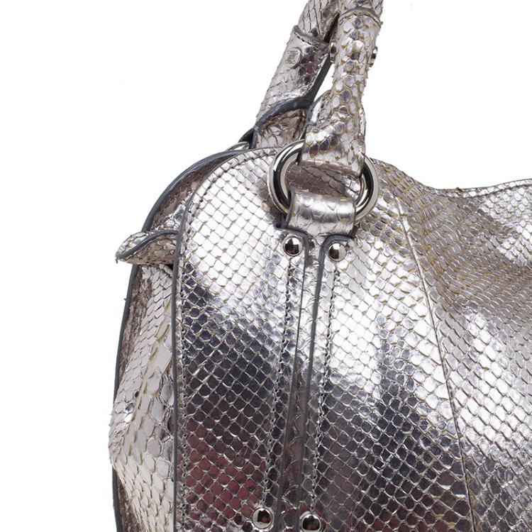 Pre Owned Celine Metallic Silver Leather Medium Bittersweet Hobo