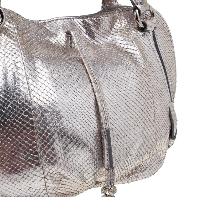 Pre Owned Celine Metallic Silver Leather Medium Bittersweet Hobo
