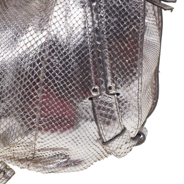 Pre Owned Celine Metallic Silver Leather Medium Bittersweet Hobo