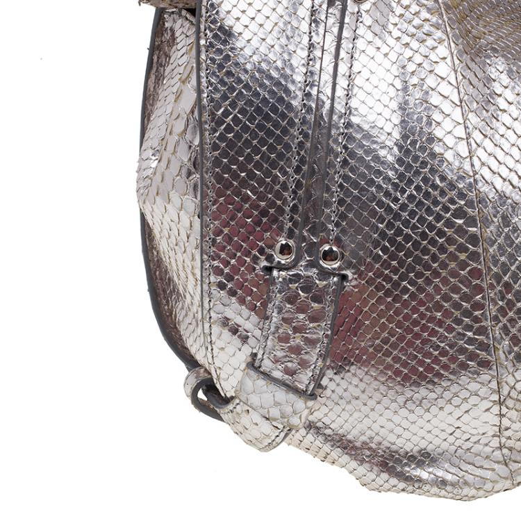Pre Owned Celine Metallic Silver Leather Medium Bittersweet Hobo