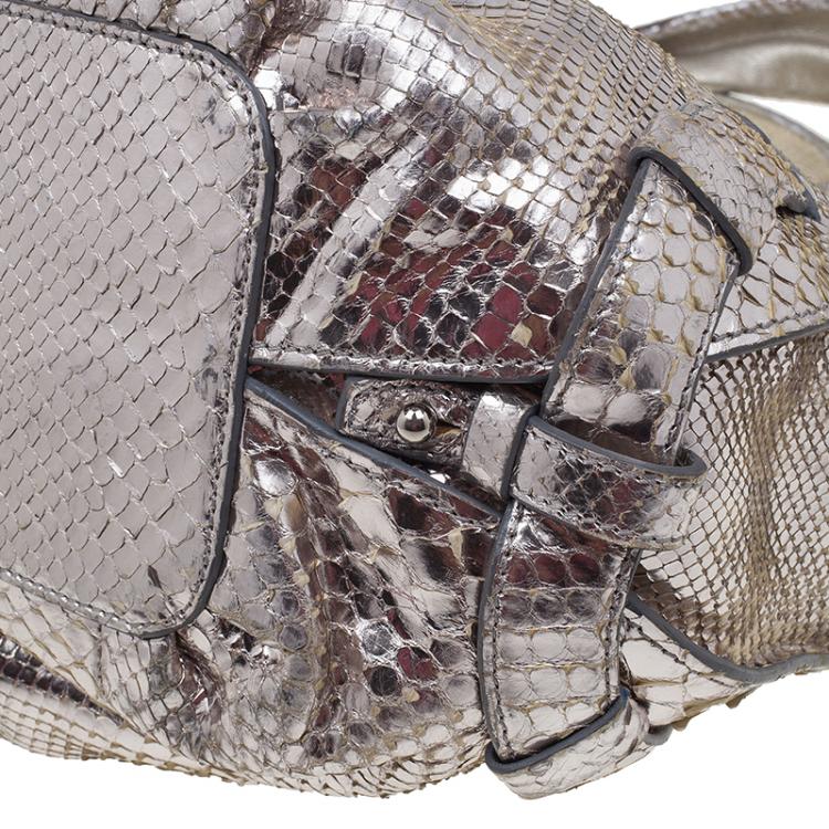 Pre Owned Celine Metallic Silver Leather Medium Bittersweet Hobo