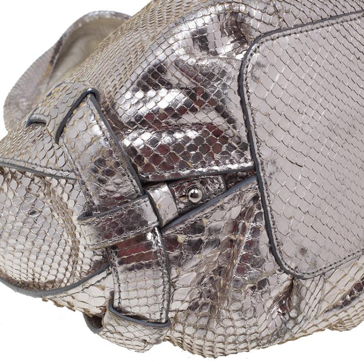 Pre Owned Celine Metallic Silver Leather Medium Bittersweet Hobo