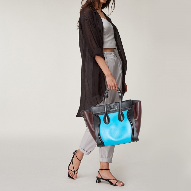 Pre Owned Celine Tri Color Leather Mini Luggage Tote