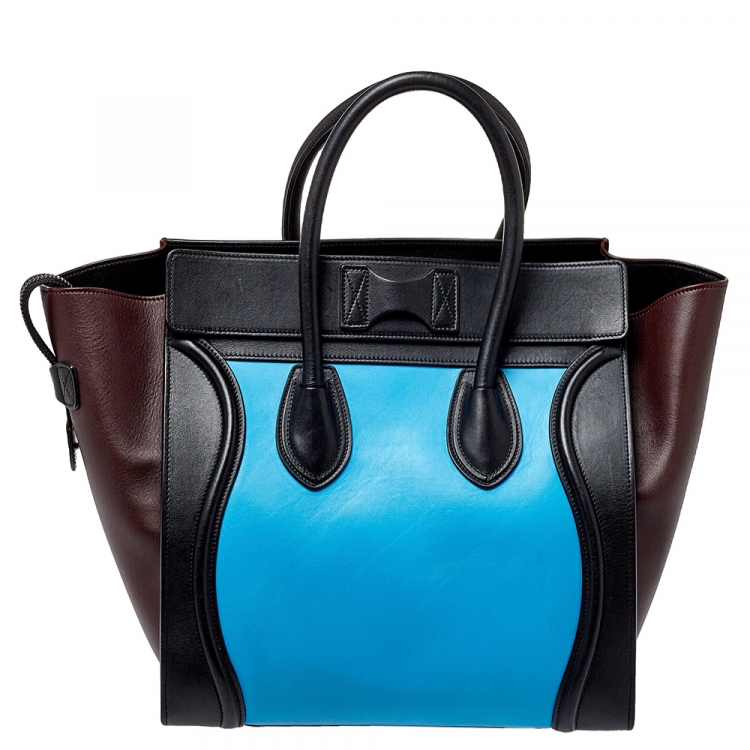 Pre Owned Celine Tri Color Leather Mini Luggage Tote