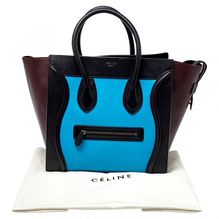 Pre Owned Celine Tri Color Leather Mini Luggage Tote