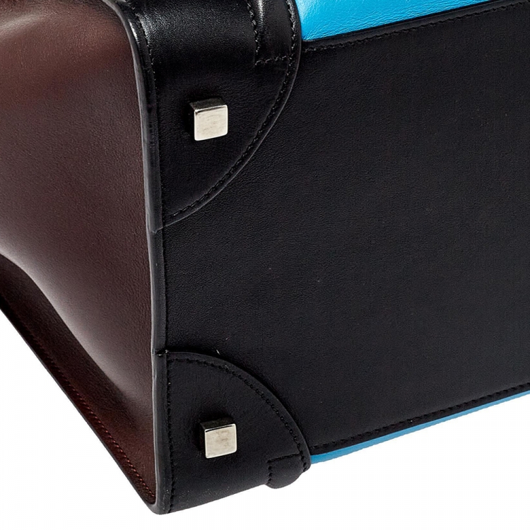 Pre Owned Celine Tri Color Leather Mini Luggage Tote