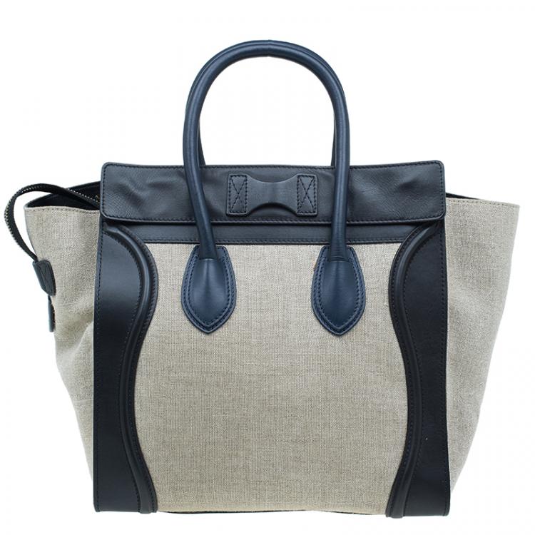 Pre Owned Celine Tri Color Canvas/Leather Mini Luggage Tote Bag