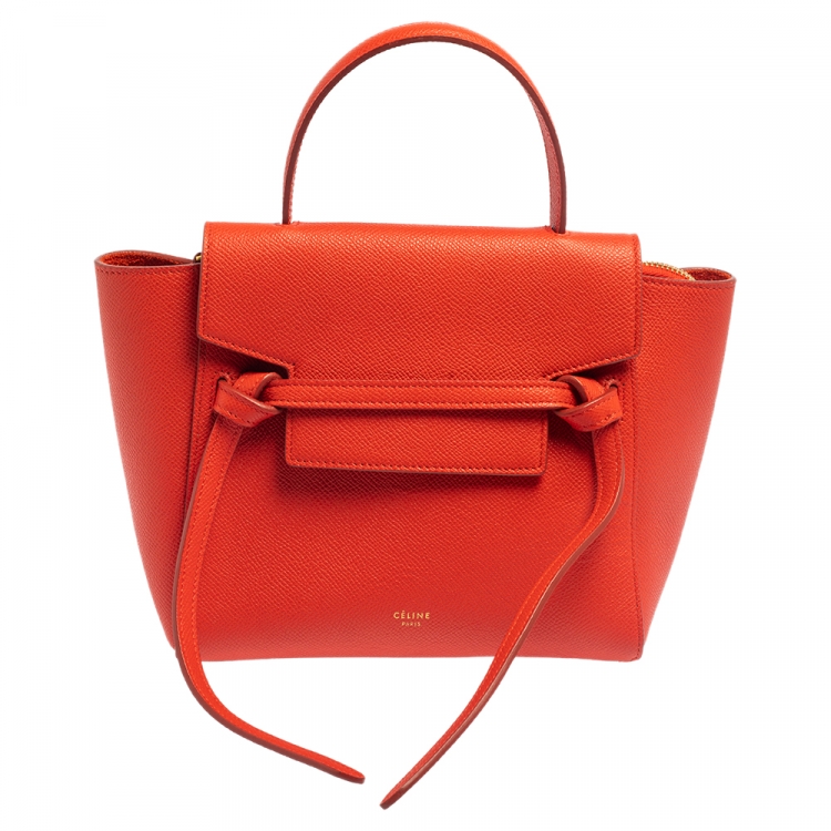 Pre Owned Celine Red Leather Nano Belt Top Handle Bag