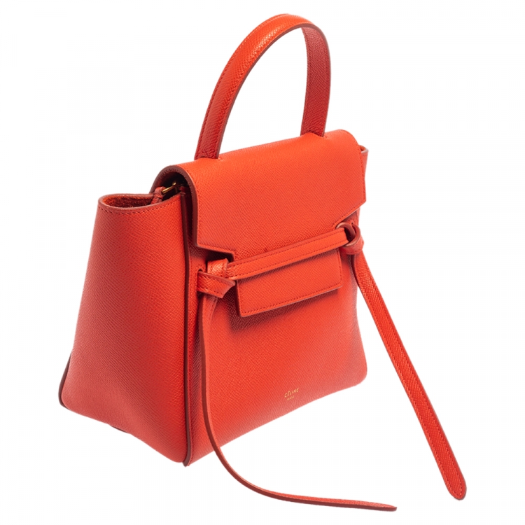 Pre Owned Celine Red Leather Nano Belt Top Handle Bag