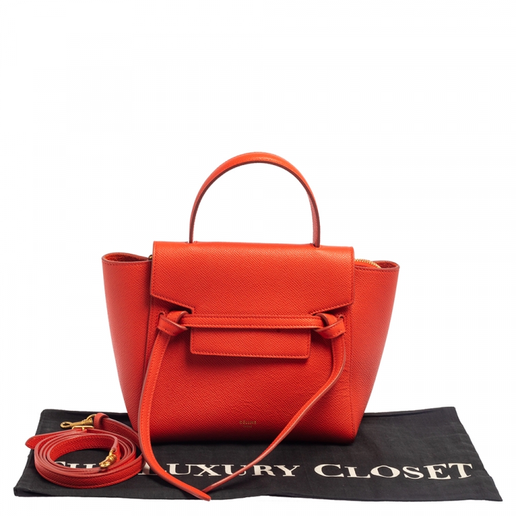 Pre Owned Celine Red Leather Nano Belt Top Handle Bag