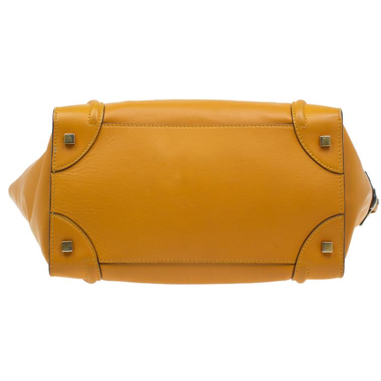 Pre Owned Celine Tan Black Handle Leather Mini Luggage Tote