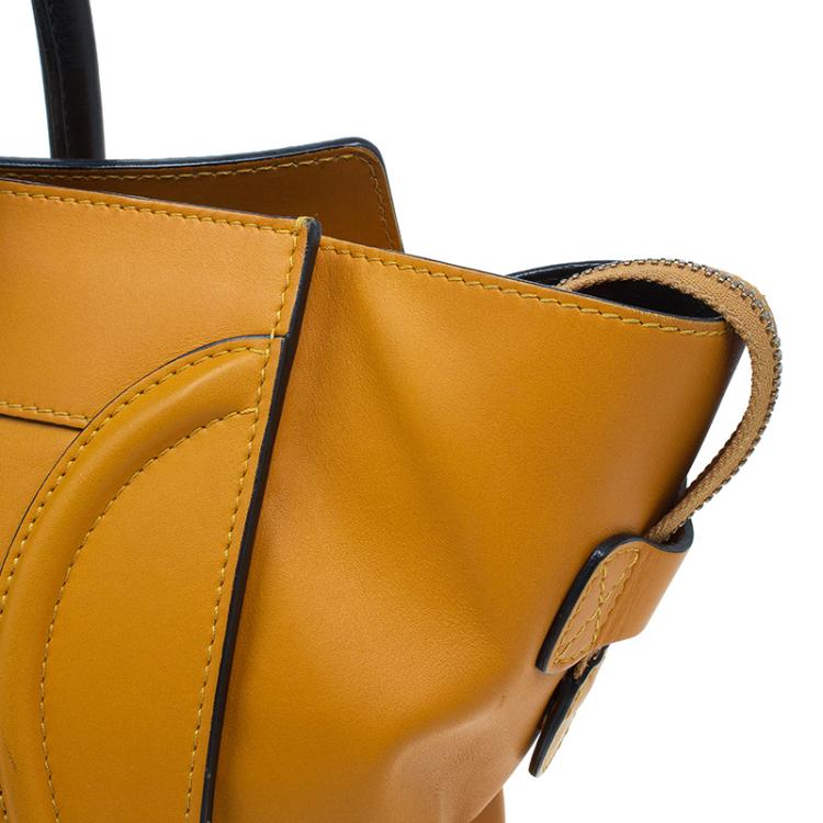 Pre Owned Celine Tan Black Handle Leather Mini Luggage Tote