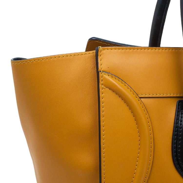 Pre Owned Celine Tan Black Handle Leather Mini Luggage Tote