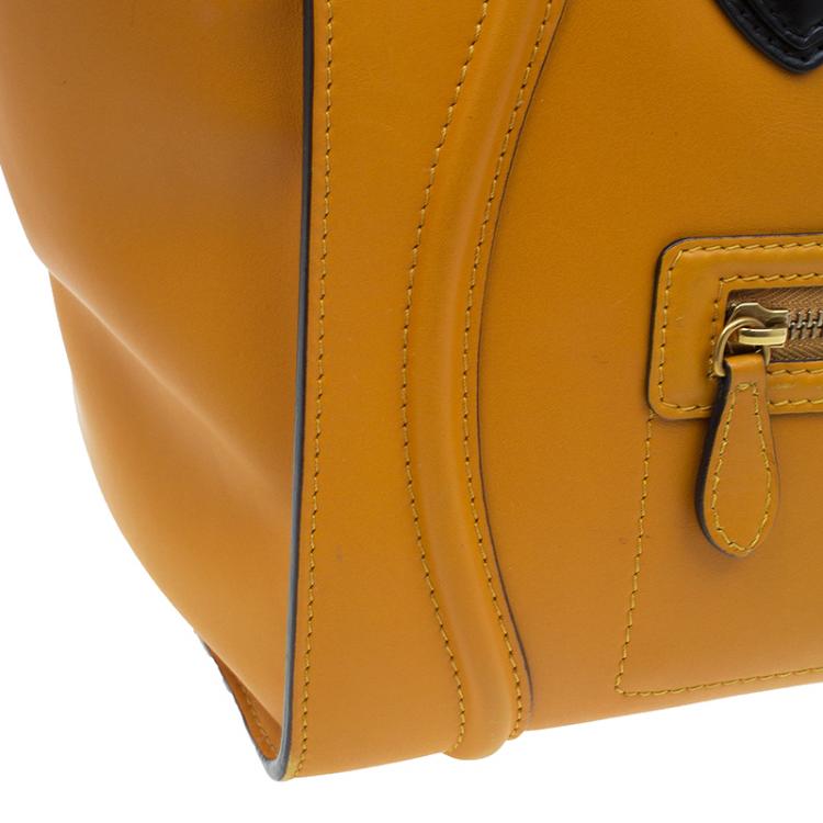 Pre Owned Celine Tan Black Handle Leather Mini Luggage Tote