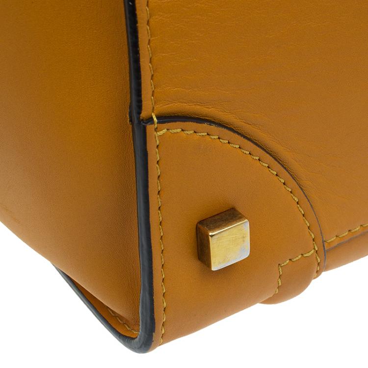Pre Owned Celine Tan Black Handle Leather Mini Luggage Tote