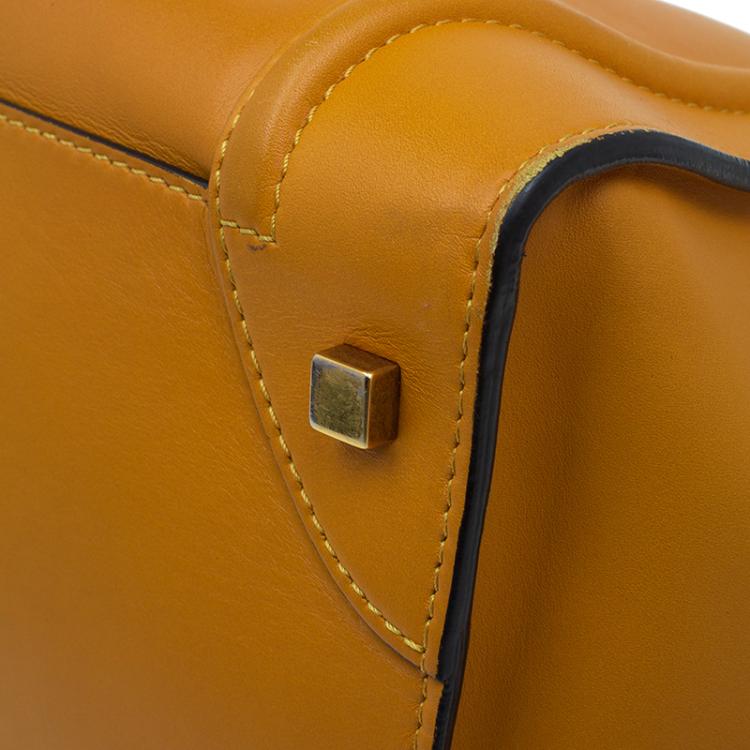 Pre Owned Celine Tan Black Handle Leather Mini Luggage Tote