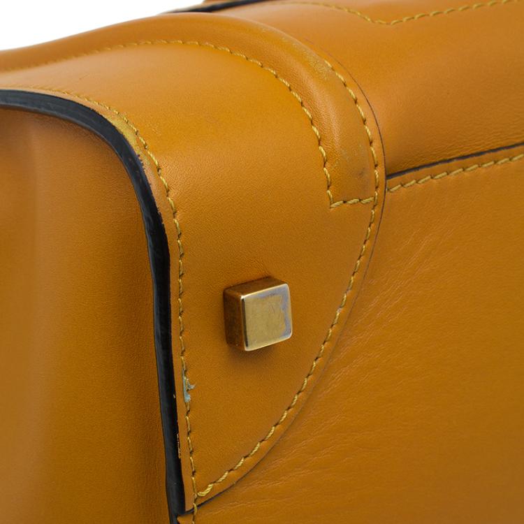 Pre Owned Celine Tan Black Handle Leather Mini Luggage Tote