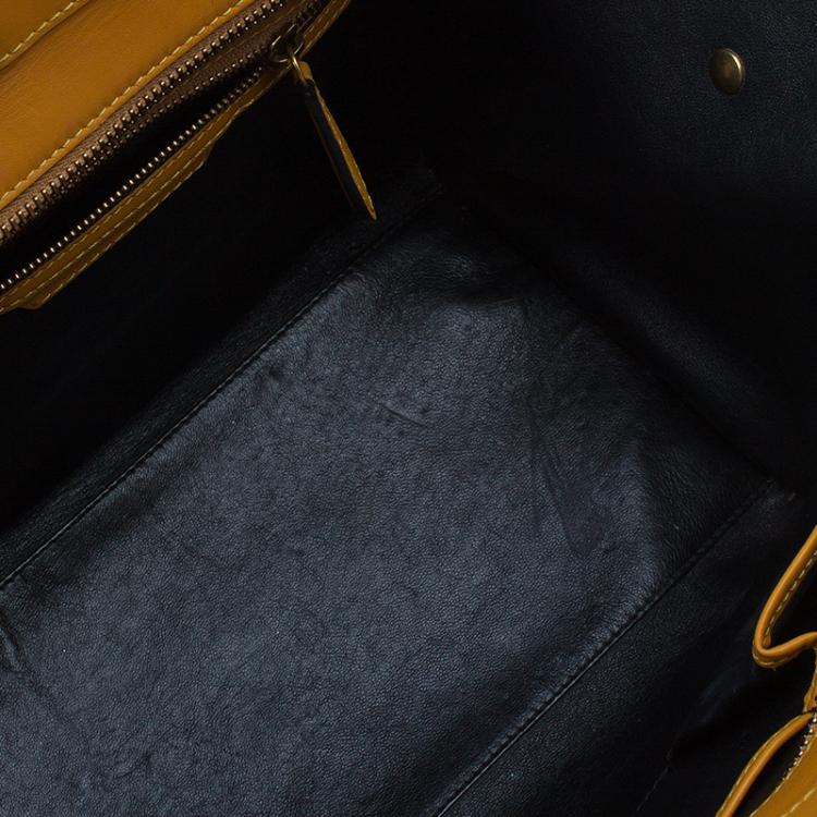 Pre Owned Celine Tan Black Handle Leather Mini Luggage Tote