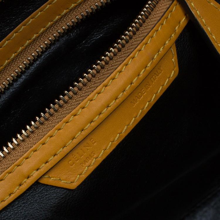 Pre Owned Celine Tan Black Handle Leather Mini Luggage Tote