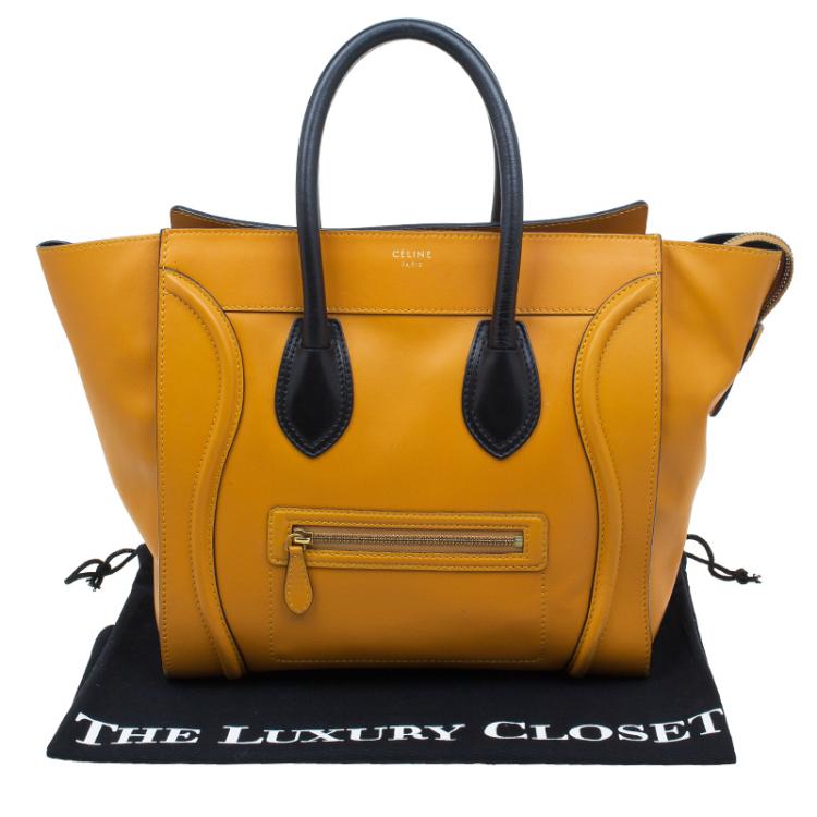 Pre Owned Celine Tan Black Handle Leather Mini Luggage Tote