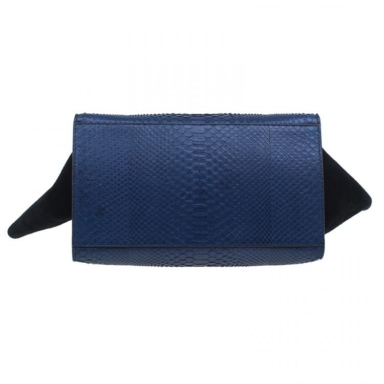 مملوكة مسبقًا Celine Navy Blue Python Suede Medium Trapeze Bag