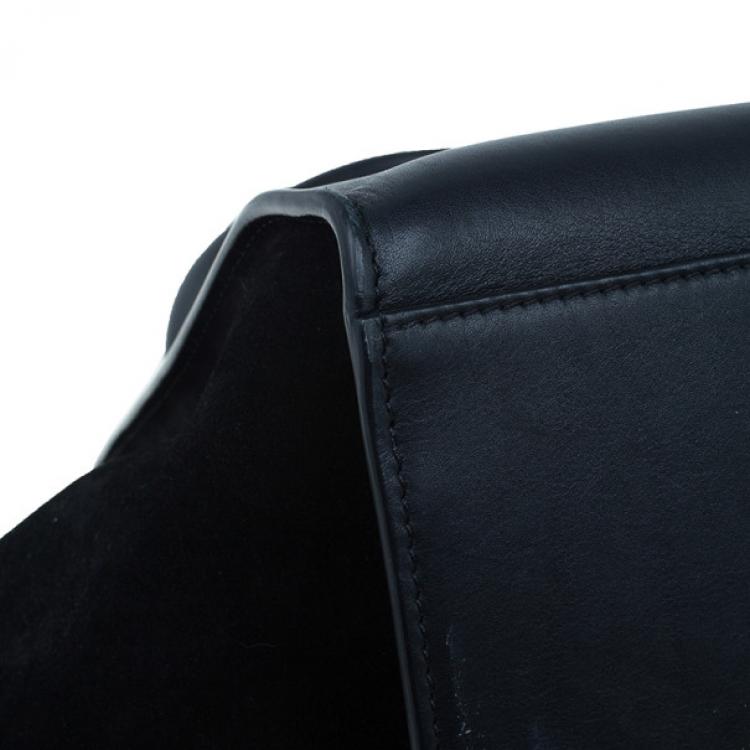 Pre Owned Celine Black Leather Embossed Crocodile Large Trapeze